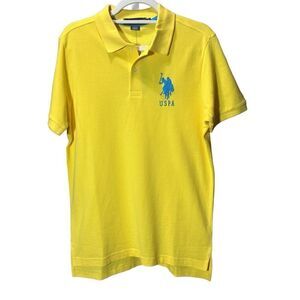 U.S. Polo Assn. Solid Pique Double Logo Polo Shirt Yellow Sz S NEW